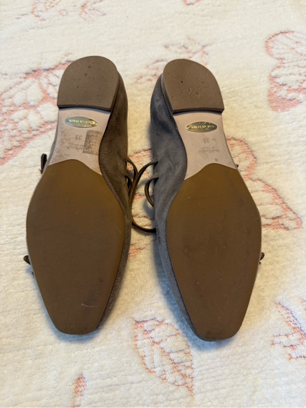 Sarah Flint Taupe Suede Double-Strap Ballet Flats - Picture 3 of 4